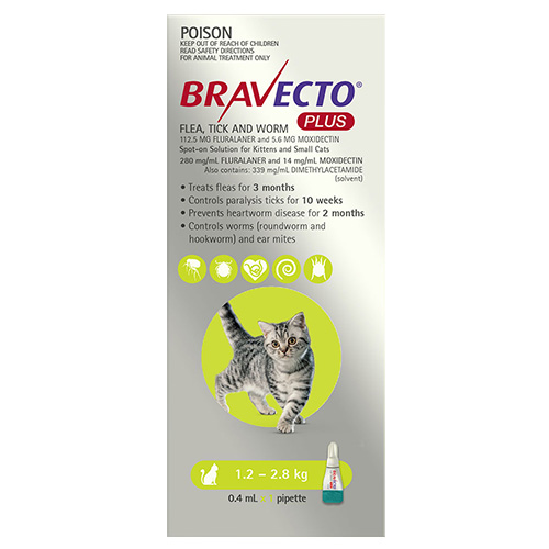 Bravecto Plus for Small Cats (1.2 – 2.8 kg) Green