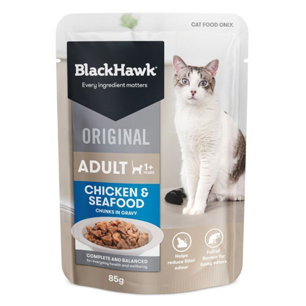 Black Hawk Original Adult 1+ Chicken & Seafood Chunks in Gravy Wet Cat Food for Food