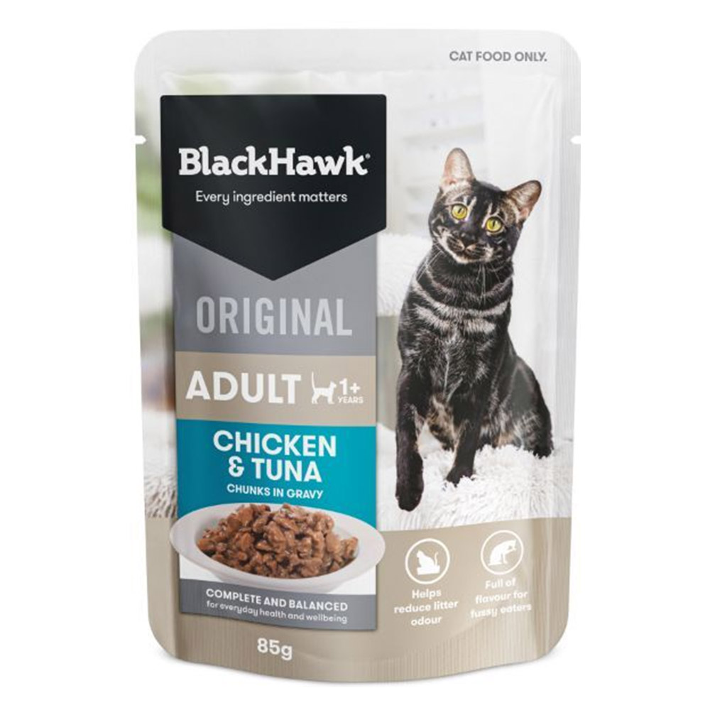 Black Hawk Original Adult 1+ Chicken & Tuna Chunks in Gravy Wet Cat Food 85gm