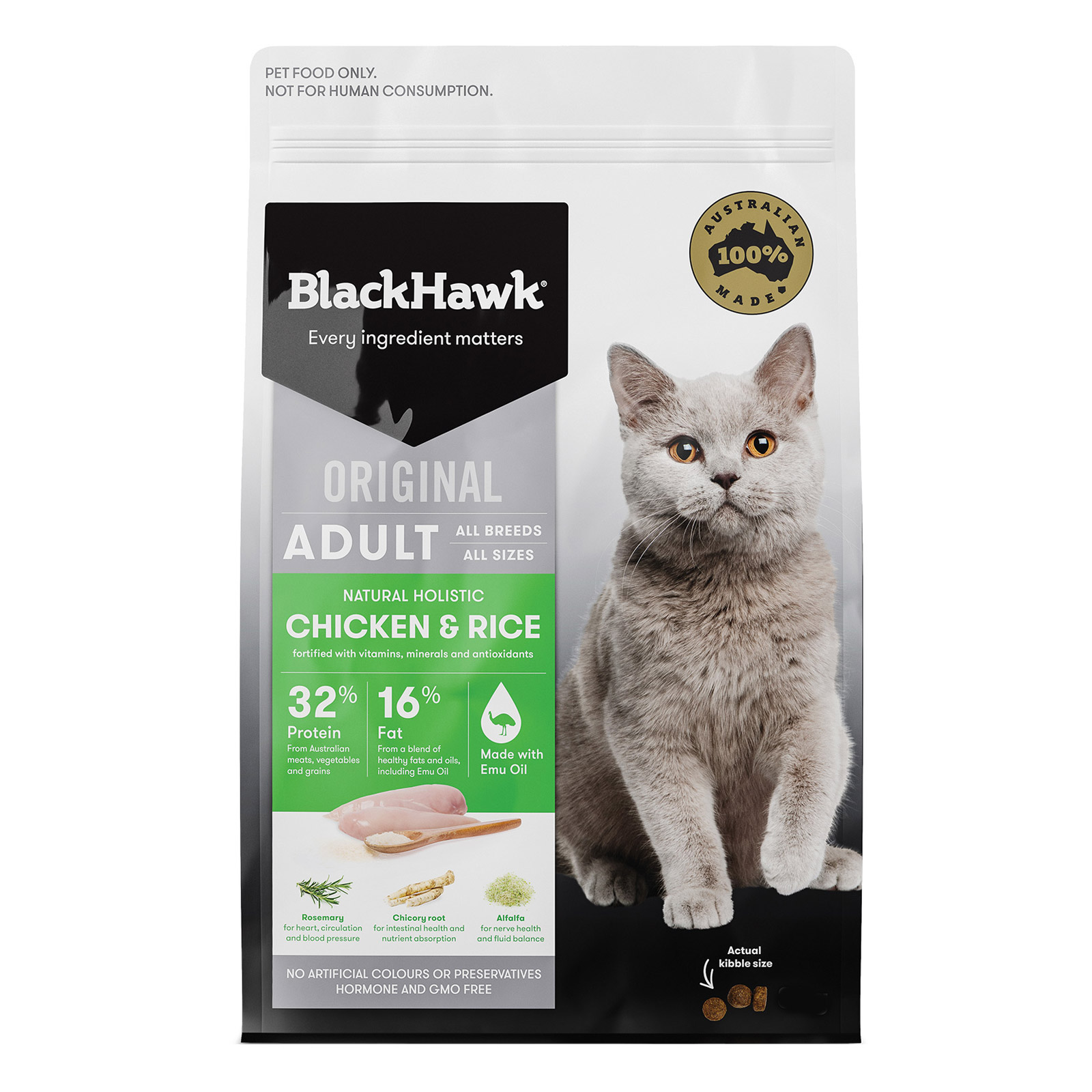 Black Hawk Adult Chicken and Rice Dry Cat Food New Formula for Food