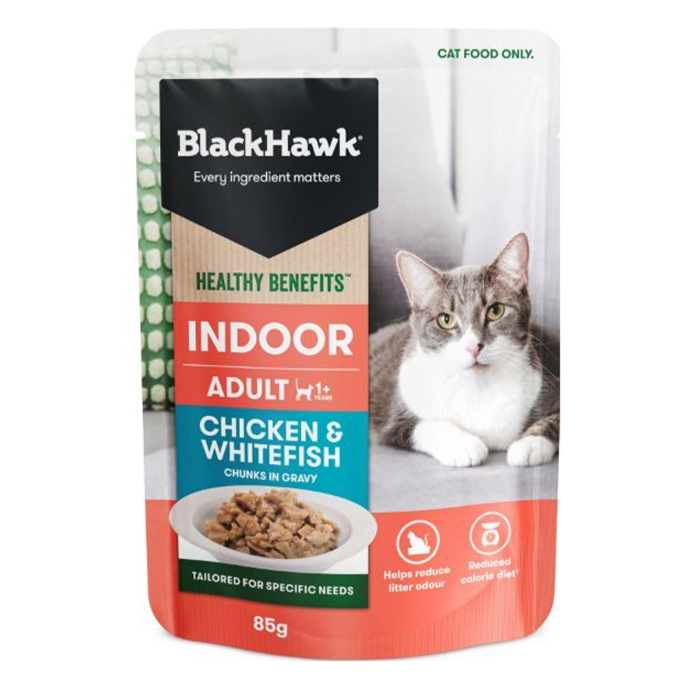 Black Hawk Healthy Benefits Indoor Adult 1+ Chicken & Whitefish Chunks in Gravy Wet Cat Food for Food