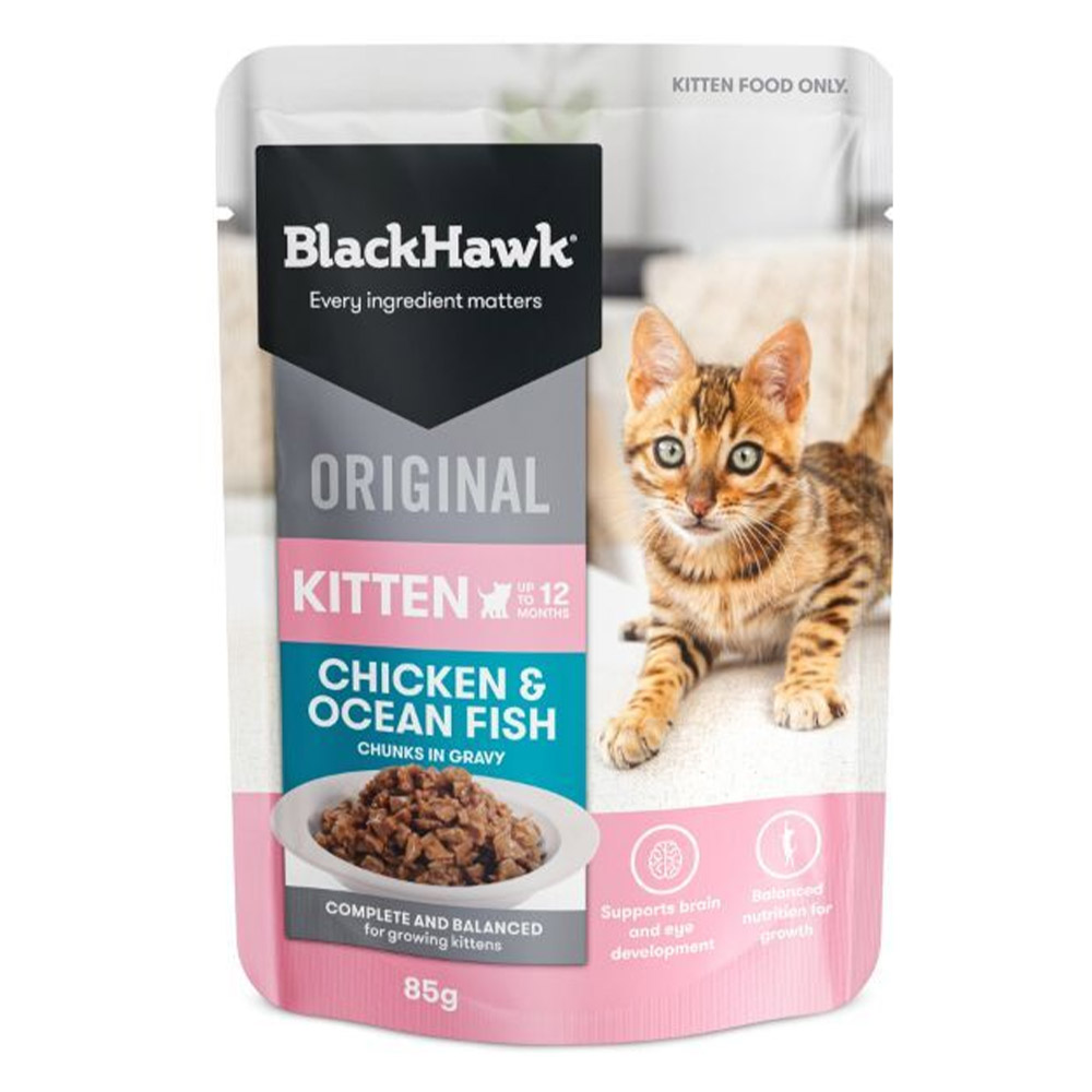 Black Hawk Original Kitten Chicken & Ocean Fish Chunks in Gravy Dry Cat Food 85gm