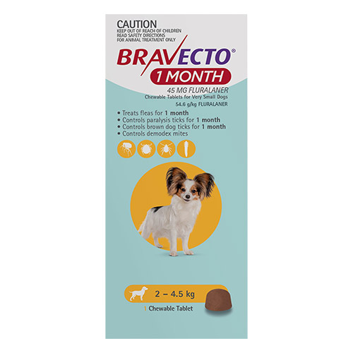 Bravecto 1 Month Chew for Dogs 2-4.5 Kg - Very Small (Yellow)