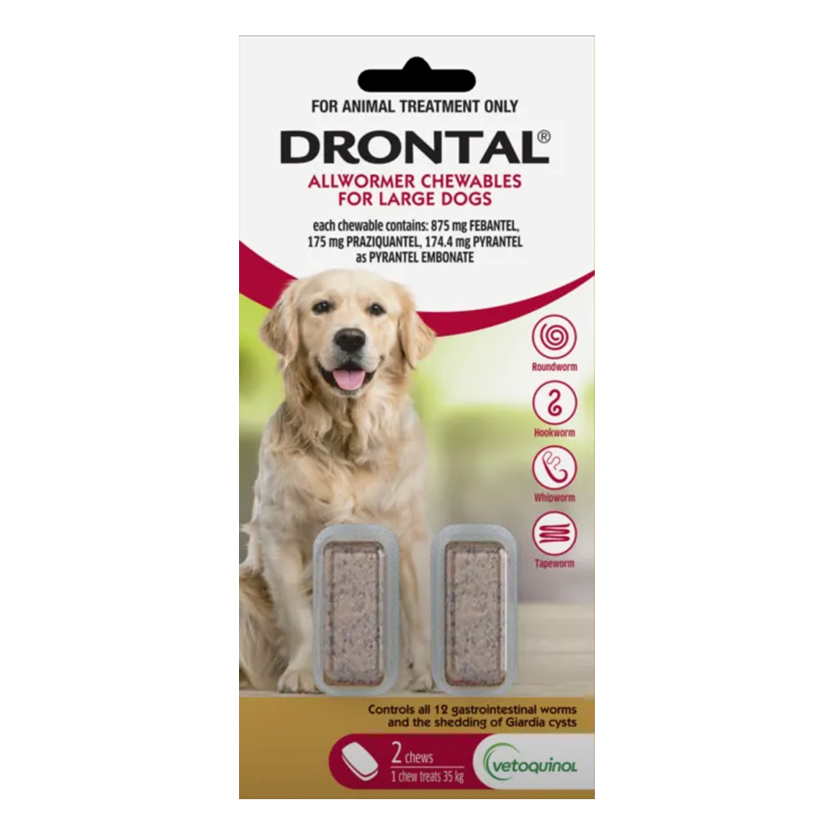 Drontal Wormers - Dogs Wormers Chewables For Dogs Up To 35Kg (Red)