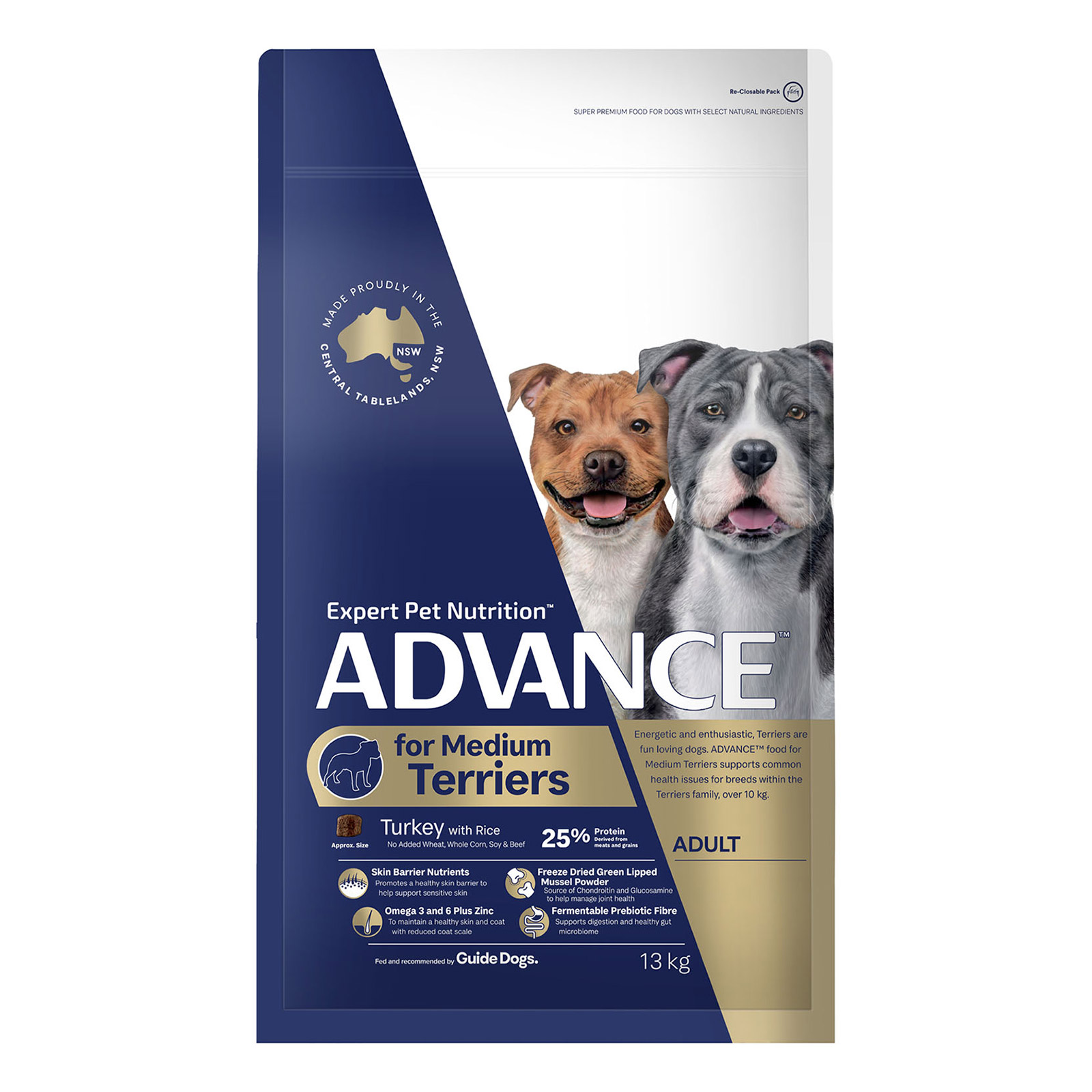 Advance Adult Medium Breed Terriers Dog Dry Food (Turkey with Rice) for Food