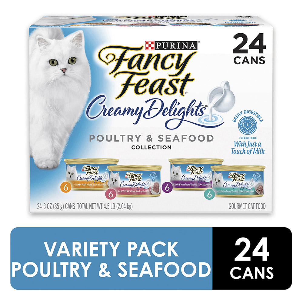 Fancy Feast Cat Adult Creamy Delights Pate Poultry And Grilled Seafood Variety Pack 85g x 24