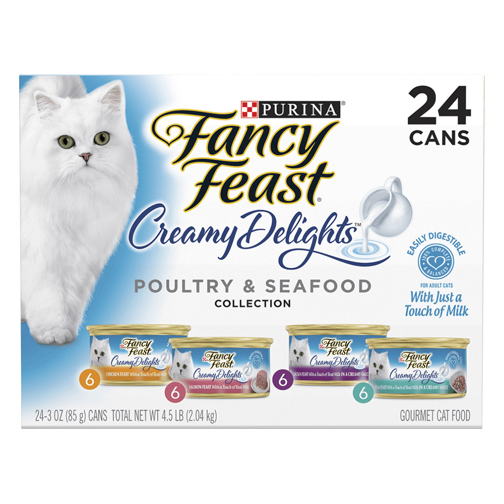 Fancy Feast Cat Adult Creamy Delights Pate Poultry And Grilled Seafood Variety Pack 85g x 24 for Food