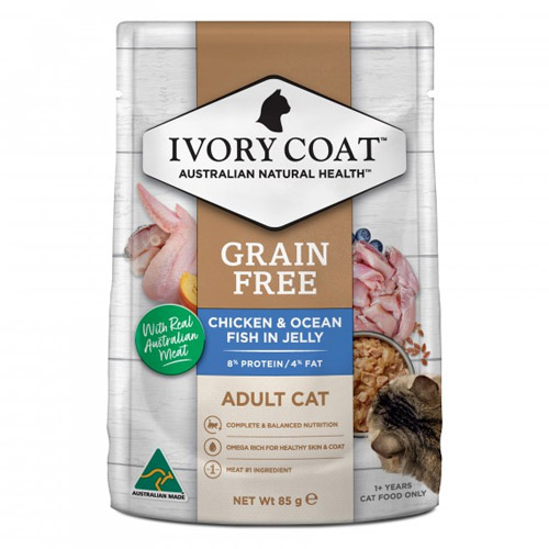 Ivory Coat Cat Adult Grain Free Chicken and Ocean Fish in Jelly 85g X 12 Pouches