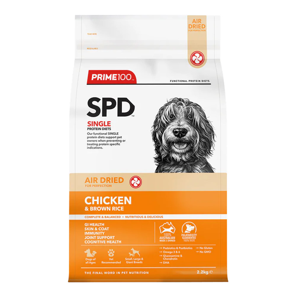 Prime100 SPD Single Protein Diets Air Dried Chicken & Brown Rice All Life Stages Dry Food for Dogs