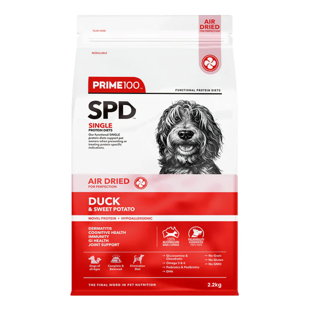 Prime100 SPD Single Protein Diets Air Dried Duck & Sweet Potato All Life Stages Dry Food for Dogs