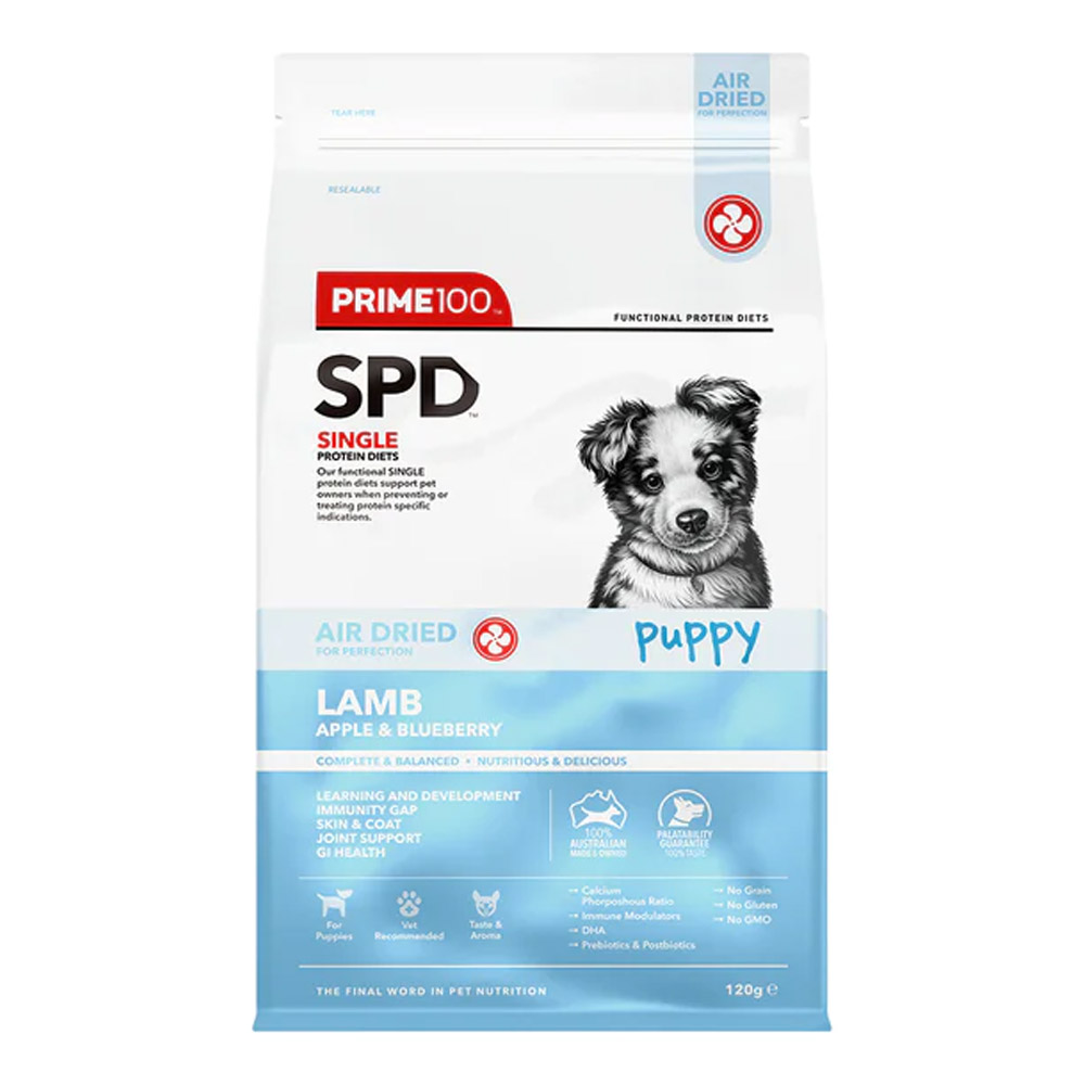 Prime100 SPD Single Protein Diets Air Dried Lamb, Apple & Blueberry Puppy Dry Food for Food