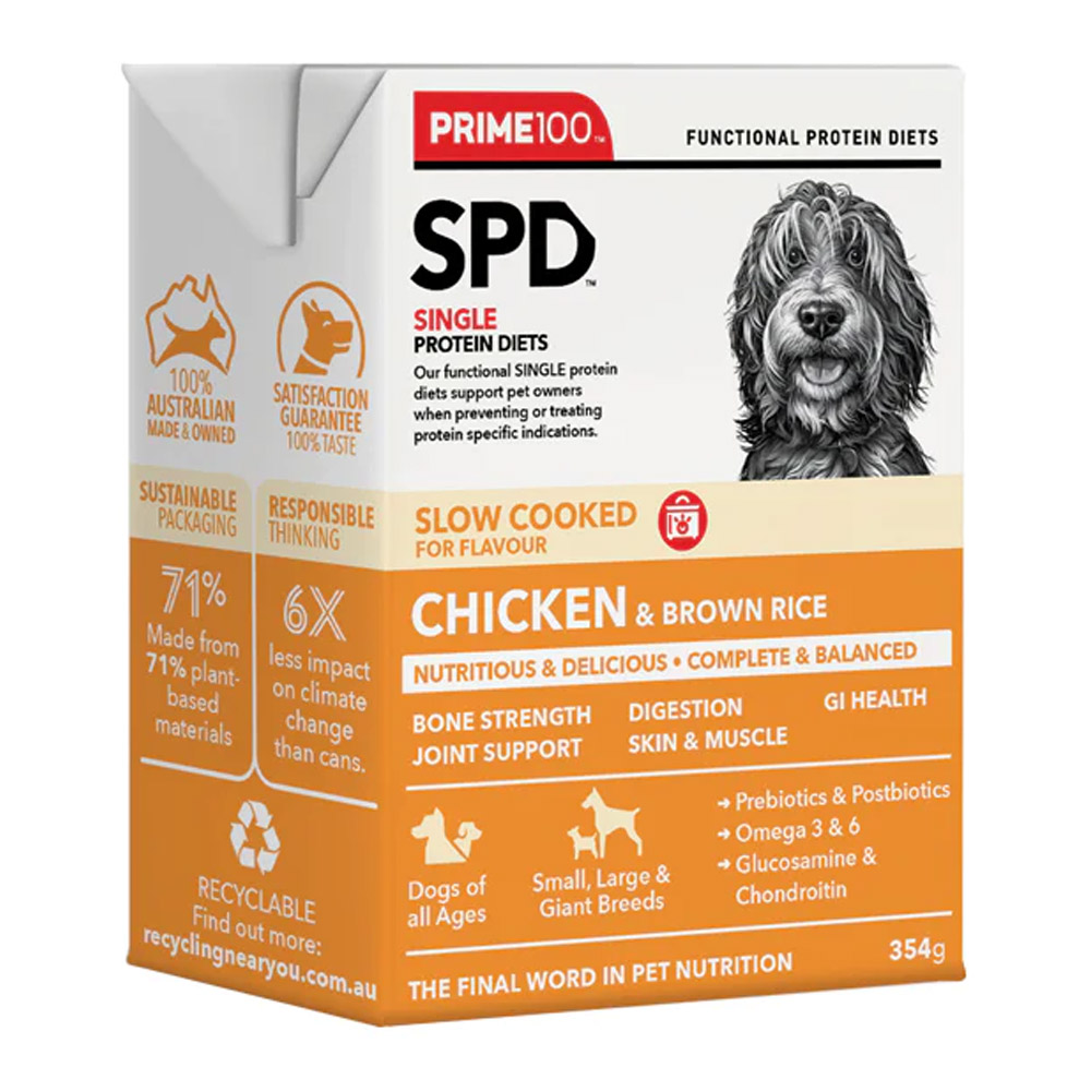 Prime100 SPD Single Protein Diets Slow Cooked Chicken & Brown Rice Wet Food for Food