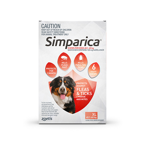 Simparica Chewables for XLarge Dogs 40.1-60KG (RED)