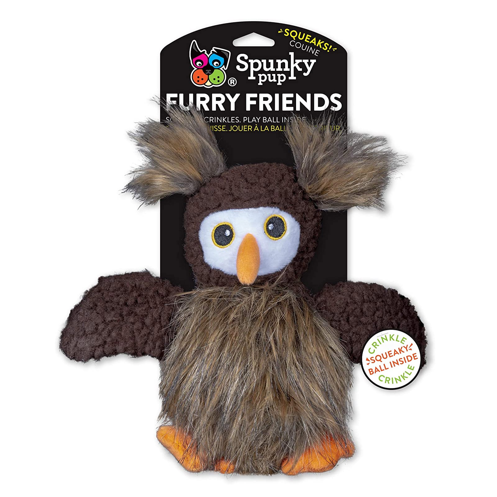 Spunky Pup Furry Friends Owl With Ball Squeaker for Cats