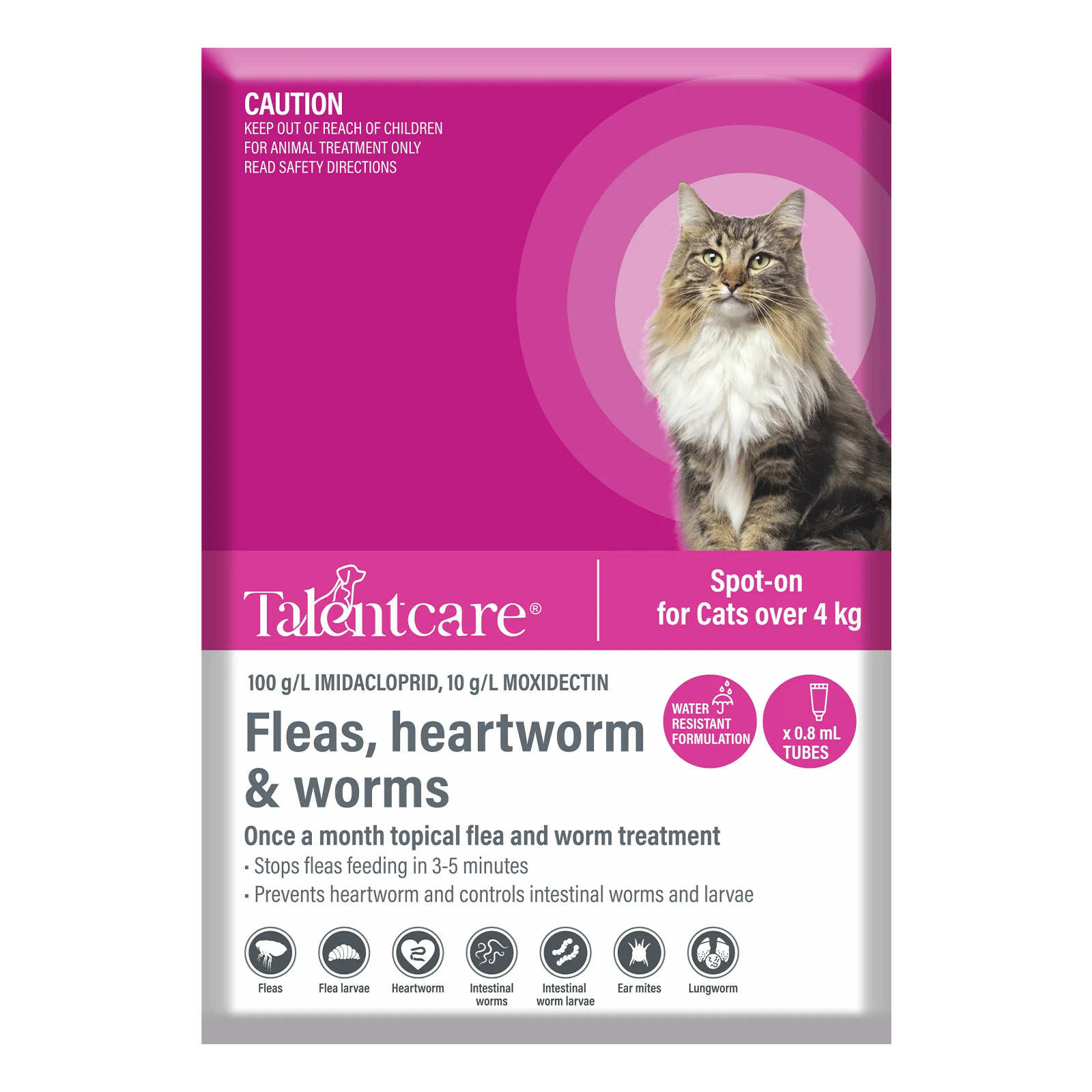 Talentcare Spot On Cat Flea & Worm Treatment For Cats Over 4kg