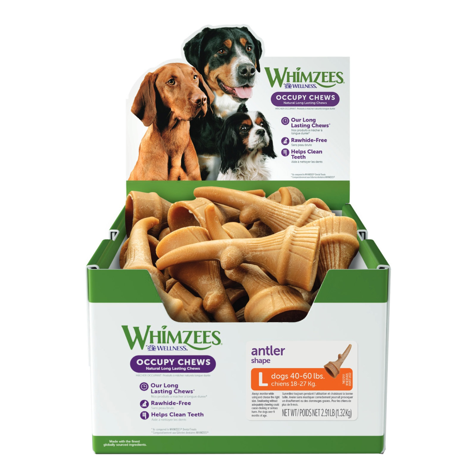 Whimzees Occupy Calmzees Antler Bulk Box Dog Dental Treats Large