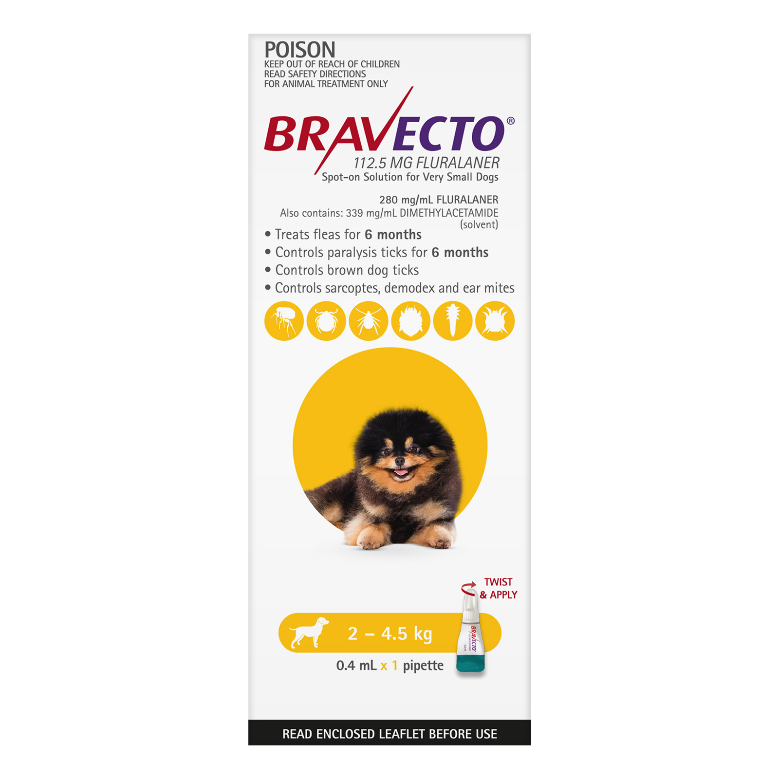 Bravecto Spot On for X-Small Dogs Yellow (2 - 4.5 kg)
