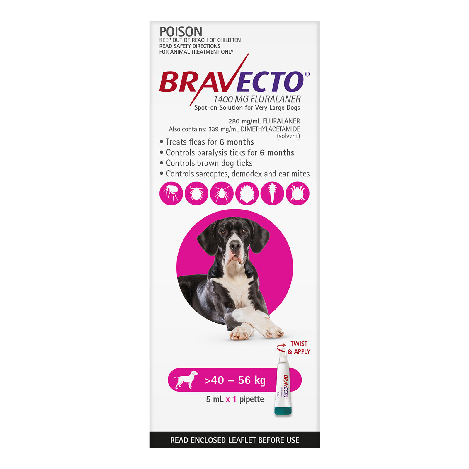 Bravecto Spot On for X-Large Dogs Pink (40 - 56 kg)