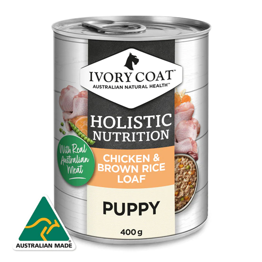 Ivory Coat Holistic Nutrition Chicken & Brown Rice Loaf Puppy Wet Food 400g X 12 Pouches