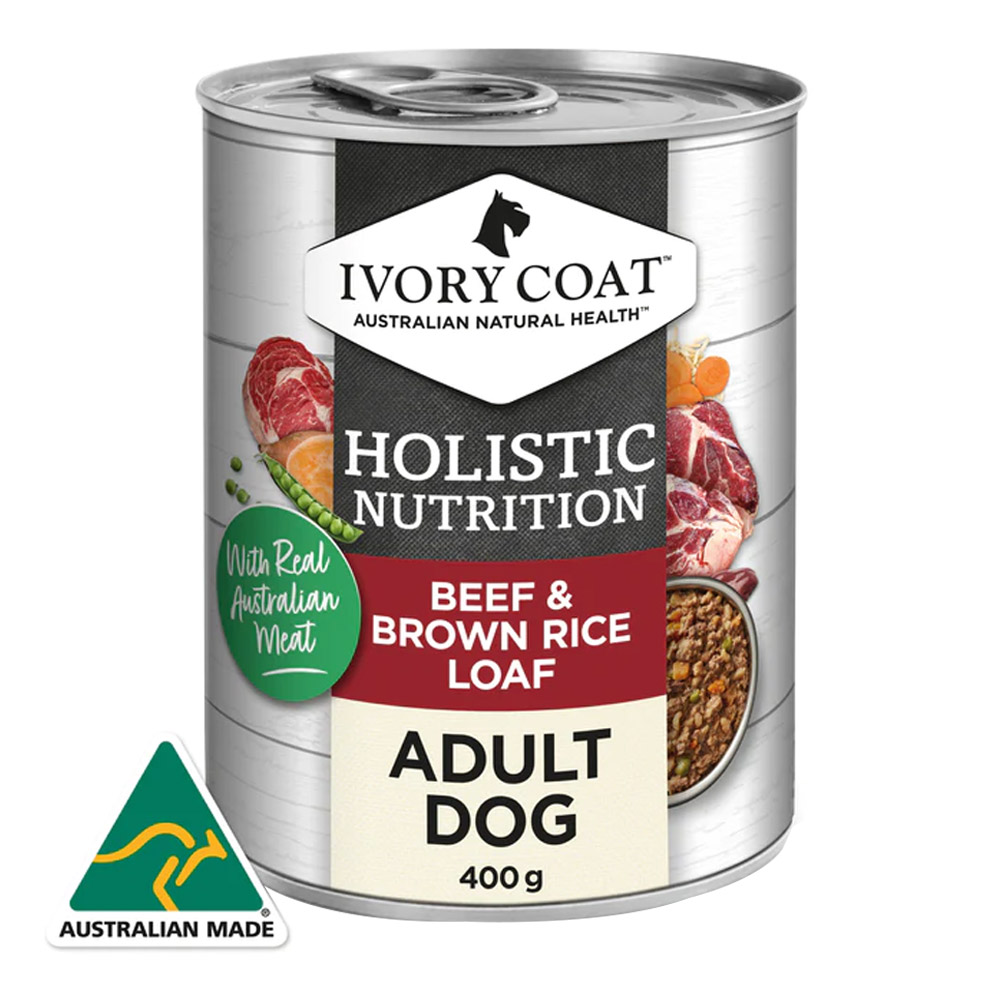Ivory Coat Holistic Nutrition Beef & Brown Rice Loaf Adult Wet Dog Food 400g X 12 Pouches