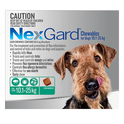 Nexgard Chewables For Dogs 10.1 - 25 Kg (Green)