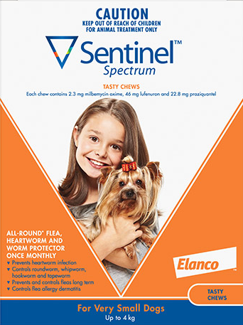 Sentinel Spectrum Chews For Very Small Dogs Up To 4Kg (Orange)