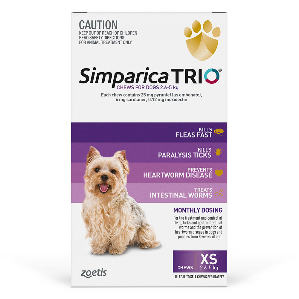 Simparica TRIO for XSmall Dogs 2.6-5kg (Purple)